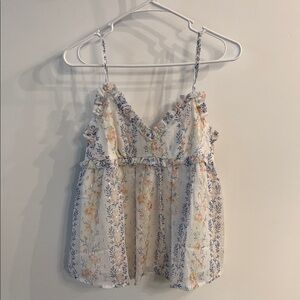 En Creme Floral Print Tank Top - Blue and Cream